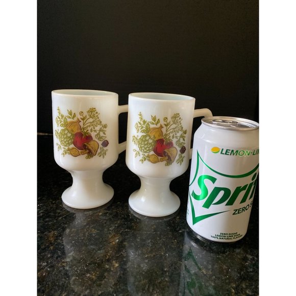 White Milk Glass Pedestal Mugs with Vegetable Design 5 1/2" - Picture 5 of 8